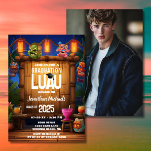 Tropical Tiki Hawaiian Luau Photo Graduation Invitation