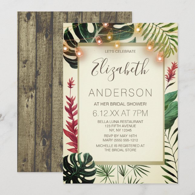 Tropical Tiki Lights BRIDAL SHOWER Invitation (Front/Back)