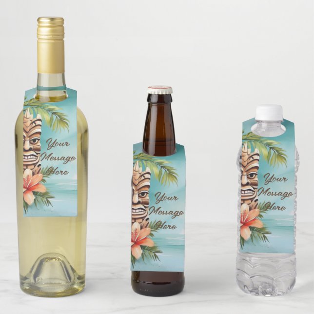 Tropical Tiki Party Bottle Hanger Tag (In Situ)