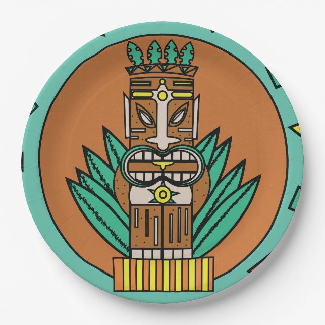 Tropical Tiki Party Hut Hawaii Party Paper Plates (Front)
