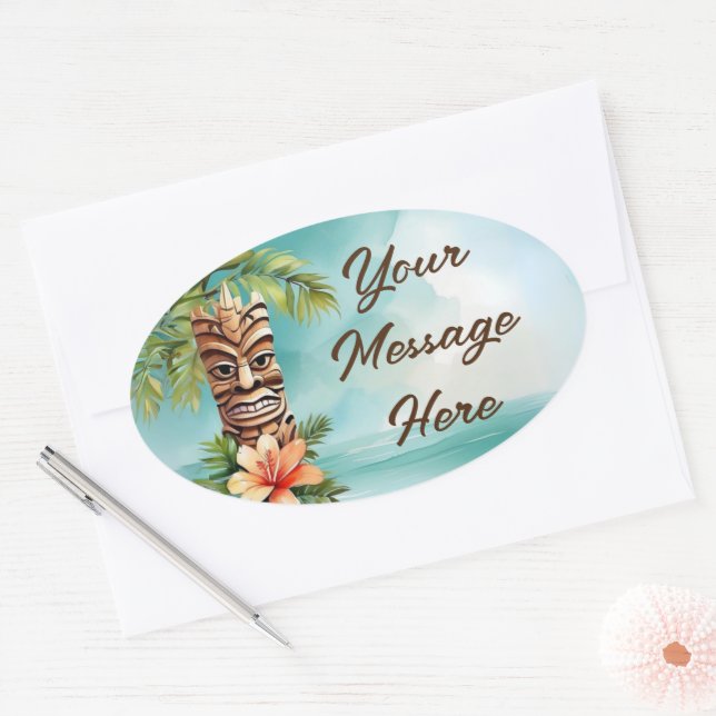 Tropical Tiki Party Oval Sticker (Envelope)