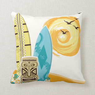 Tropical Tiki Surfboard Decorative Throw Pillow