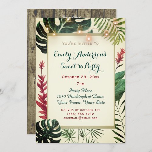 Tropical Tiki with Lights Sweet 16 Birthday Invitation