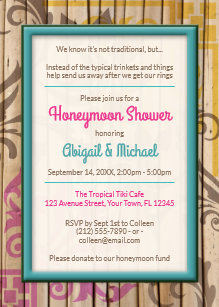 Honeymoon Shower Invitations Announcements Zazzle Tropical Tiki Wood Honeymoon Shower Invitations