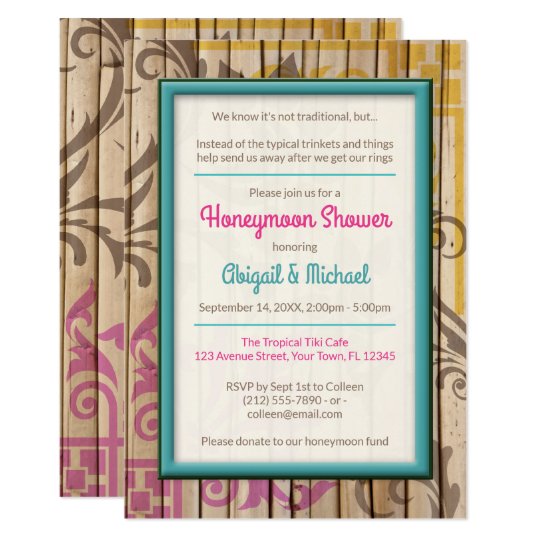 Tropical Tiki Wood Honeymoon Shower Invitations Zazzle Tropical Tiki Wood Honeymoon Shower Invitations
