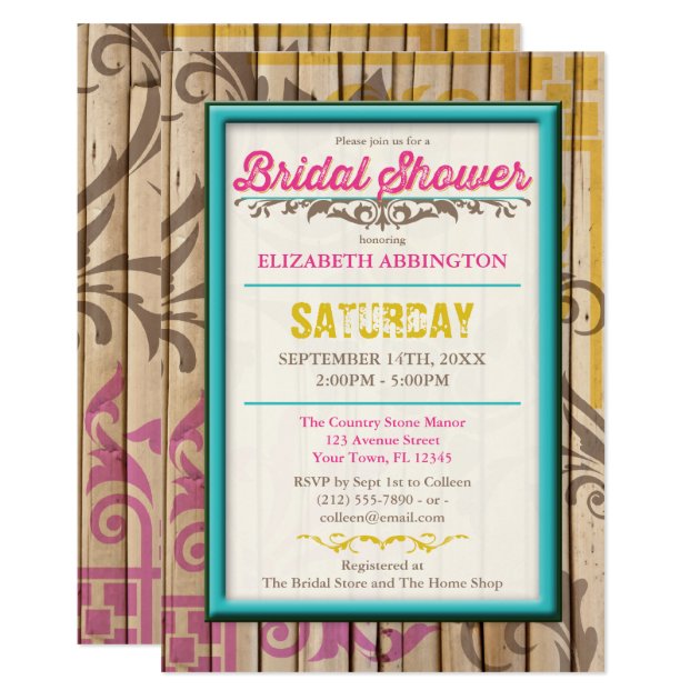 Tropical Tiki Wood Tattoo Bridal Shower Invitation