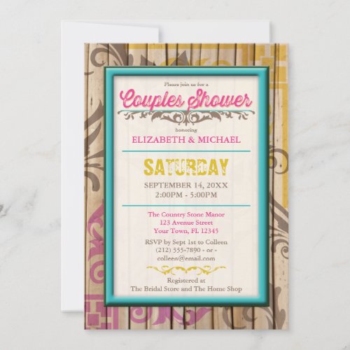 Tropical Tiki Wood Tattoo Couples Shower Invite