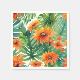 Tropical Tithonia Vibrant Watercolor Napkins