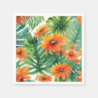 Tropical Tithonia Vibrant Watercolor Napkins