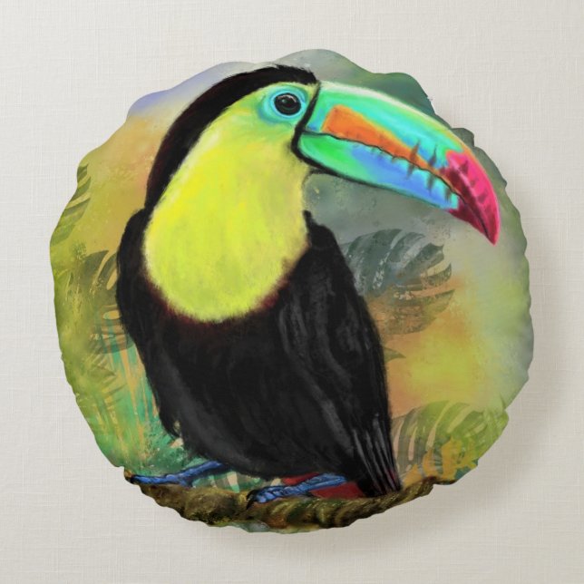 Tropical Toco Toucan Round Pillow (Back)