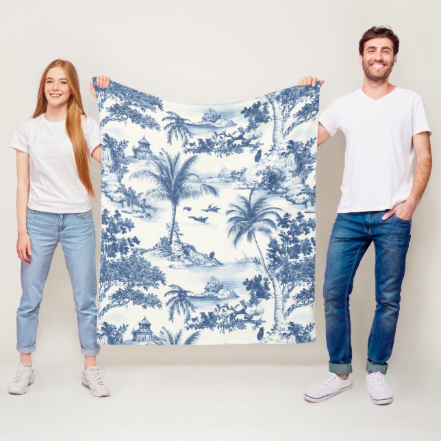 Tropical Toile De Jouy Fleece Blanket (In Situ)