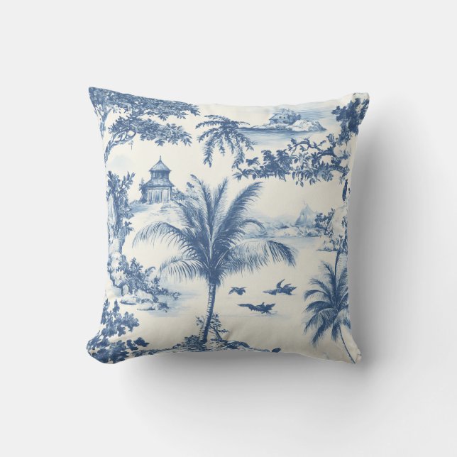 Tropical Toile De Jouy Throw Pillow (Front)