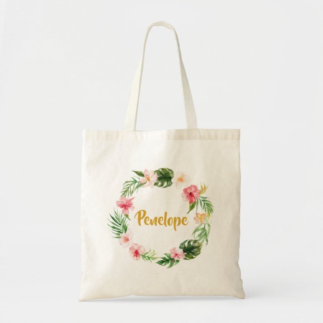 Tropical Tote Bag, Bridal Shower Gift Personalized (Front)