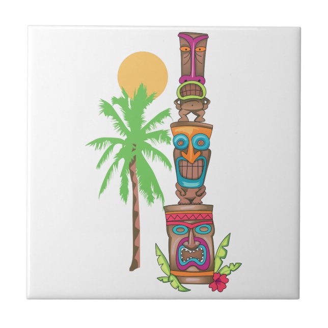 Tropical Totem Scene Ceramic Tile (Front)
