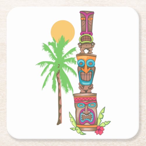 Tropical Totem Scene Square Paper Coaster