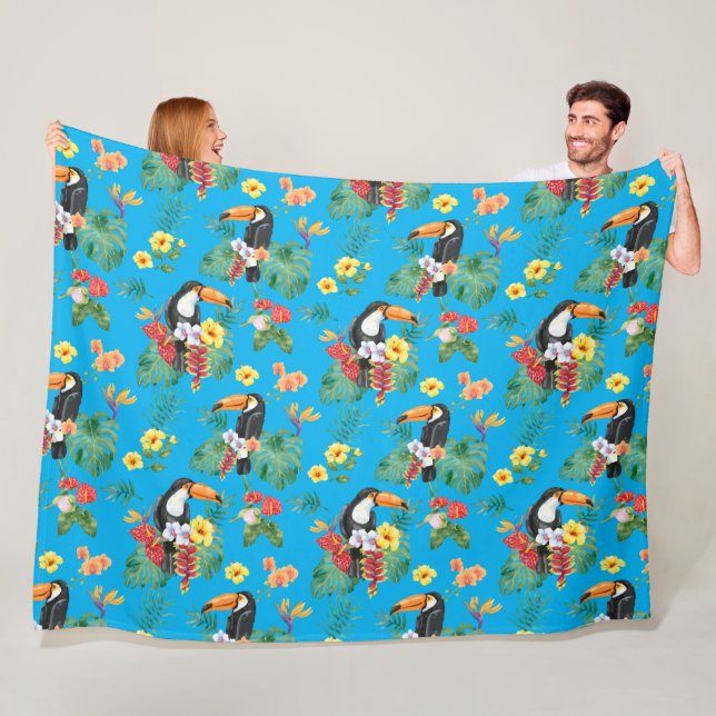 Tropical Toucan and Flowers Fleece Blanket (In Situ)