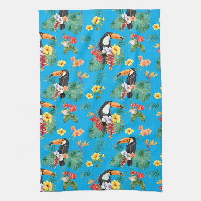Tropical Toucan and Flowers Kitchen Towel (Vertical)