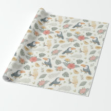 Tropical Toucan and Papaya Pattern Wrapping Paper