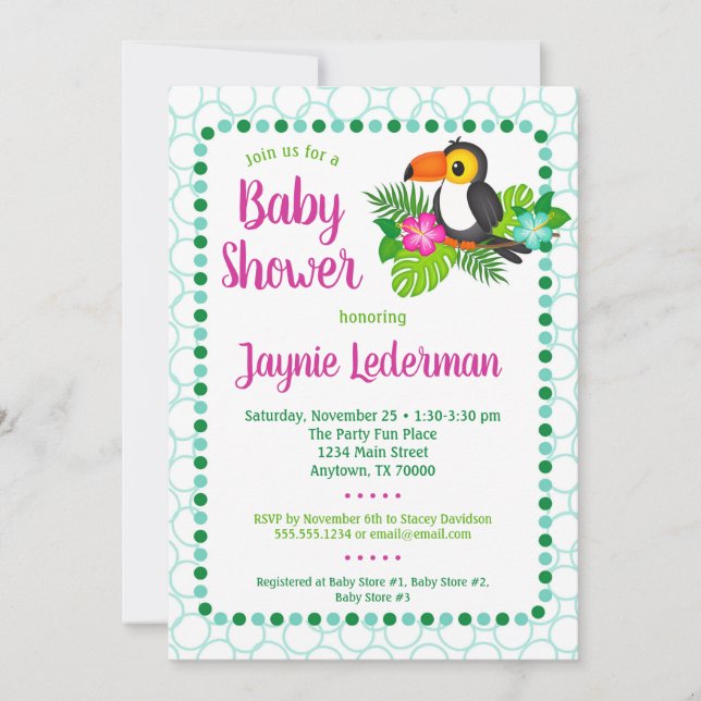 Tropical Toucan Baby Shower Invitation (Front)