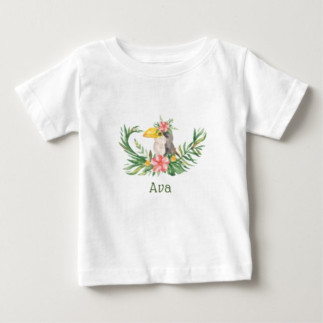 Tropical Toucan Bird Floral Baby Shower Baby T-Shirt (Front)