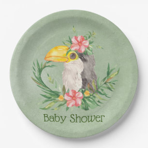 Tropical Toucan Bird Floral Baby Shower Paper Plates