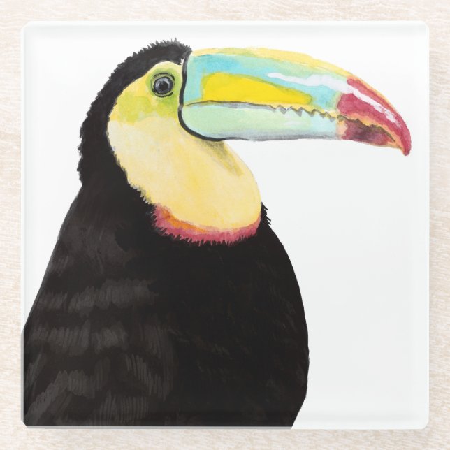 Tropical Toucan Bird Glass Coaster (Front)