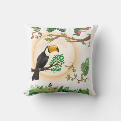 Tropical Toucan Bird & Jungle Leaves Aesthetic Thr Throw Pillow
