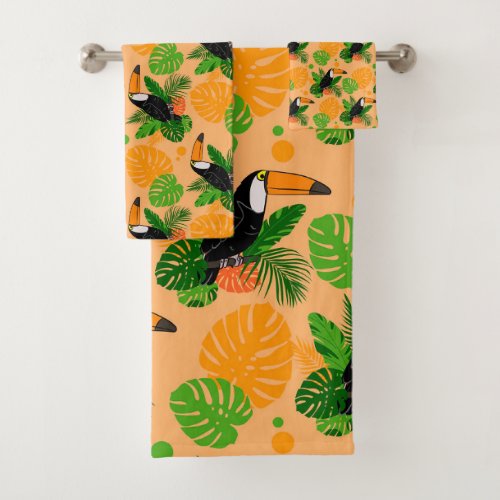 Tropical Toucan Bird Seamless Pattern Bath Towel Set