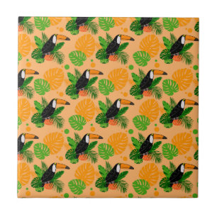 Tropical Toucan Bird Seamless Pattern Ceramic Tile
