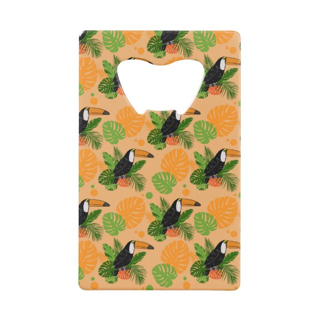 Tropical Toucan Bird Seamless Pattern Credit Card Bottle Opener (Front)