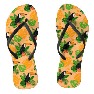 Tropical Toucan Bird Seamless Pattern Flip Flops