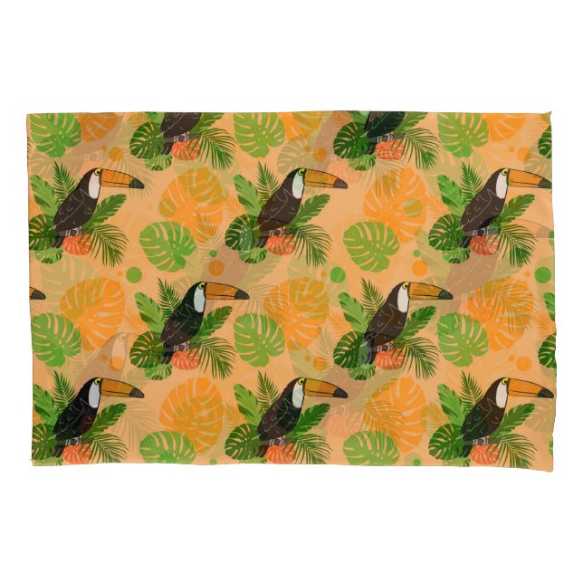 Tropical Toucan Bird Seamless Pattern Pillow Case (Front-Left)