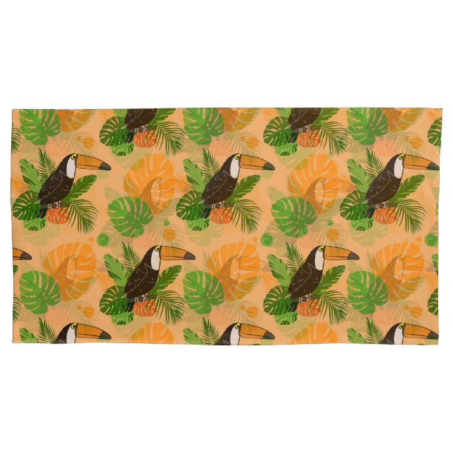 Tropical Toucan Bird Seamless Pattern Pillow Case (Front-Left)