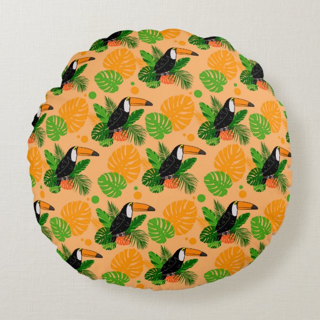 Tropical Toucan Bird Seamless Pattern Round Pillow (Front)