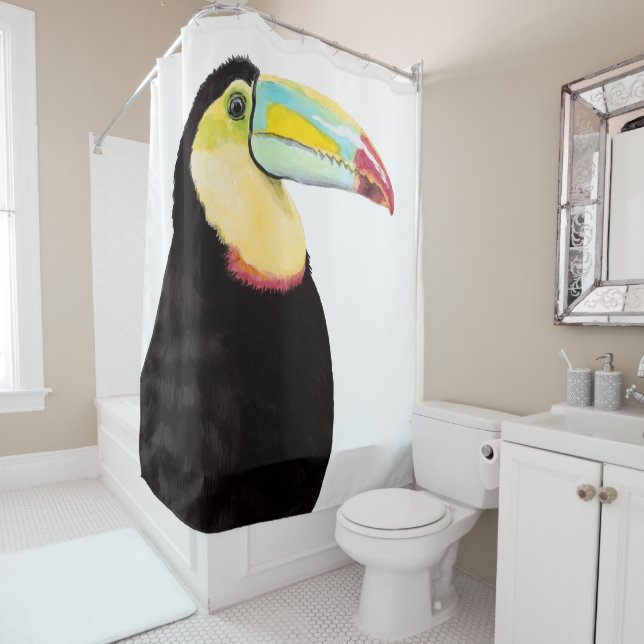 Tropical Toucan Bird Shower Curtain (In Situ)