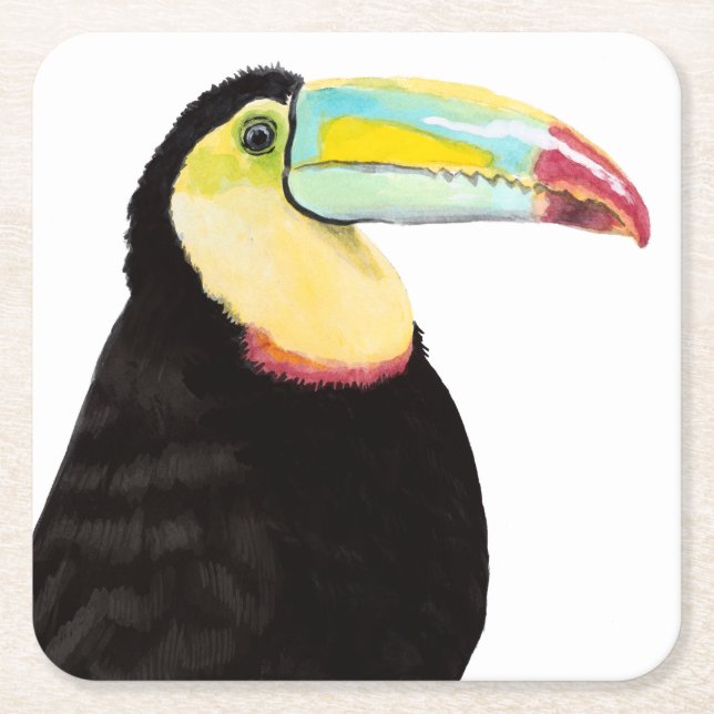 Tropical Toucan Bird Square Paper Coaster (Front)