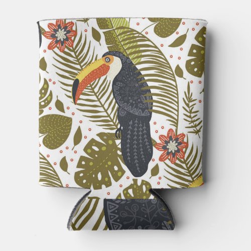 Tropical Toucan Bird Vintage Pattern Can Cooler