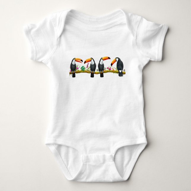 Tropical Toucan Birds Baby One Piece Bodysuit (Front)