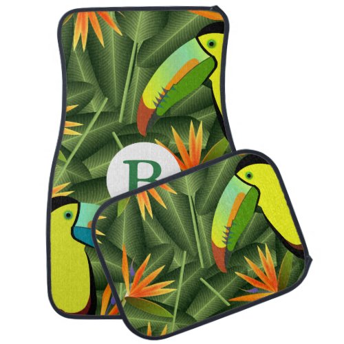 Tropical Toucan Birds of Paradise  Initial Letter Car Floor Mat