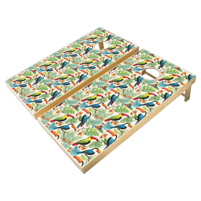 Tropical Toucan Canopy Cornhole Set (Angled)