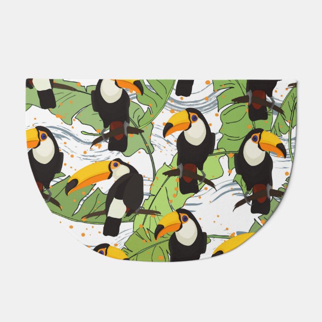 Tropical Toucan, green palms, vintage pattern. Doormat (Front)