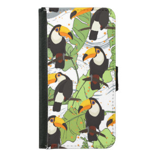 Tropical Toucan, green palms, vintage pattern. Samsung Galaxy S5 Wallet Case