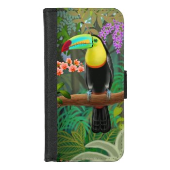 Tropical Toucan In Jungle Iphone 8/7 Wallet Case by TheCasePlace at Zazzle