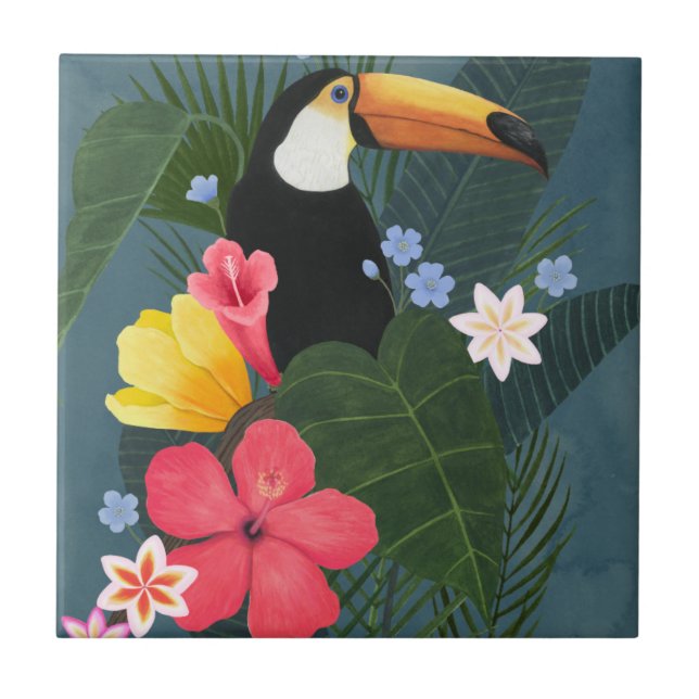 Tropical Toucan in the Wilderness Ceramic Tile (Front)