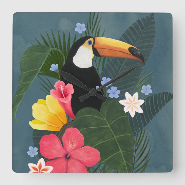 Tropical Toucan in the Wilderness Square Wall Clock (Front)