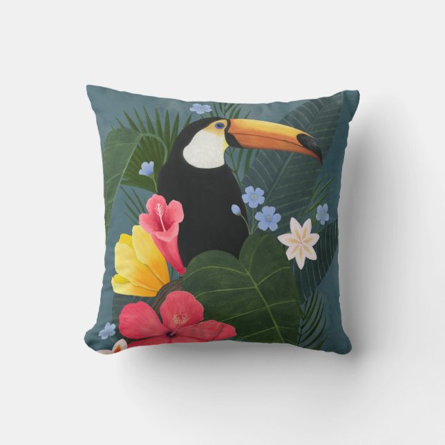 Tropical Toucan in the Wilderness Throw Pillow (Front)