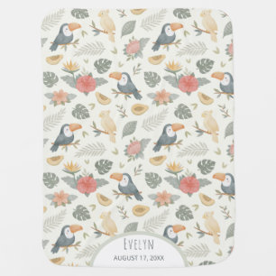 Tropical Toucan Jungle Custom Name Baby Blanket