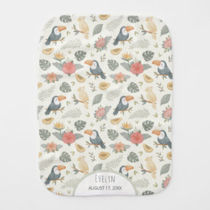 Tropical Toucan Jungle Custom Name Baby Burp Cloth