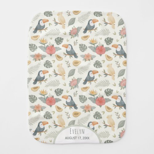 Tropical Toucan Jungle Custom Name Baby Burp Cloth