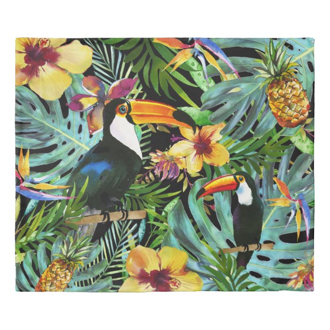Tropical Toucan Paradise Palm Pineapple Modern Duvet Cover (Front)